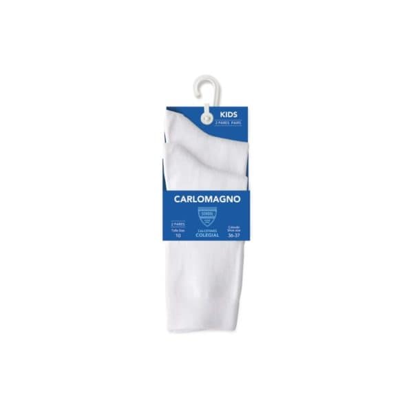 Calcetines escolares blancos para niños de Carlomagno, paquete de 2 pares.