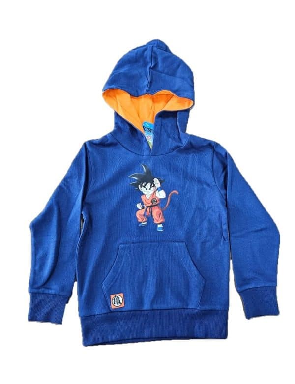 Sudadera azul con capucha y dibujo de Goku de Dragon Ball para niños.