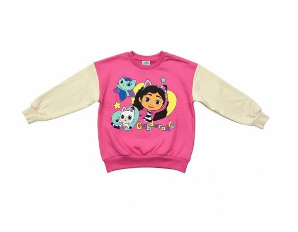 Sudadera infantil rosa con personajes de dibujos animados y manga larga.