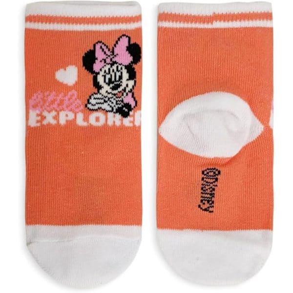 Calcetines infantiles con diseño de Minnie Mouse y mensaje de exploración.