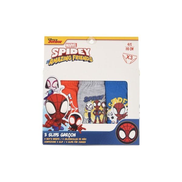 Pack de 3 slips de Spiderman y Spidey Amazing Friends para niños.