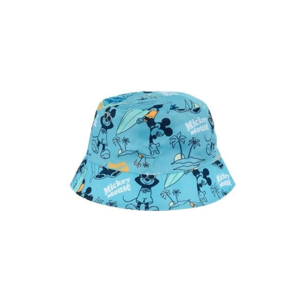Gorro de playa infantil con estampado de Mickey Mouse en azul.