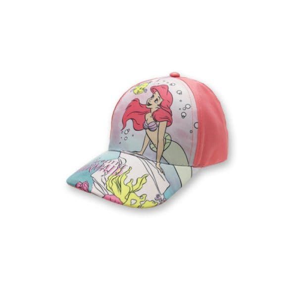Gorra infantil con diseño de sirena de Disney en colores rosa y azul.