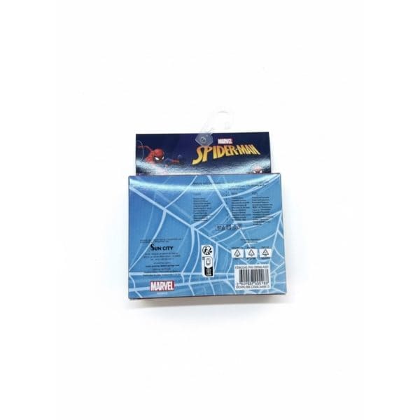 Caja de juguetes de Spider-Man de Marvel para niños, color azul con logo.