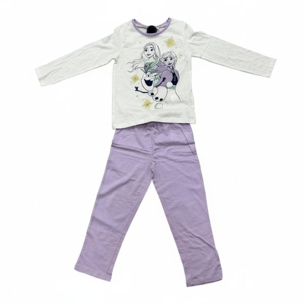 Pijama infantil de Frozen con camiseta y pantalones lilas.