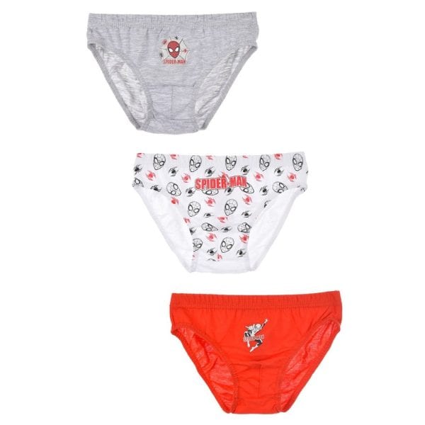 Set de tres calzoncillos infantiles con personajes de Spider-Man y colores variados.