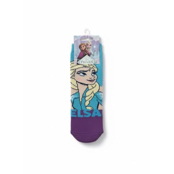 Calcetines de Elsa de Frozen con diseño de personaje y nombre en color azul.