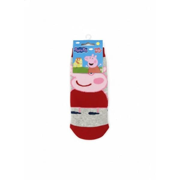 Calcetín infantil Peppa Pig con diseño de Peppa en colores rojo, gris y azul.