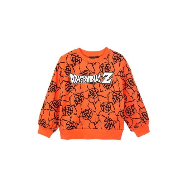 Sudadera naranja con diseño de personajes y logo de Dragon Ball Z.