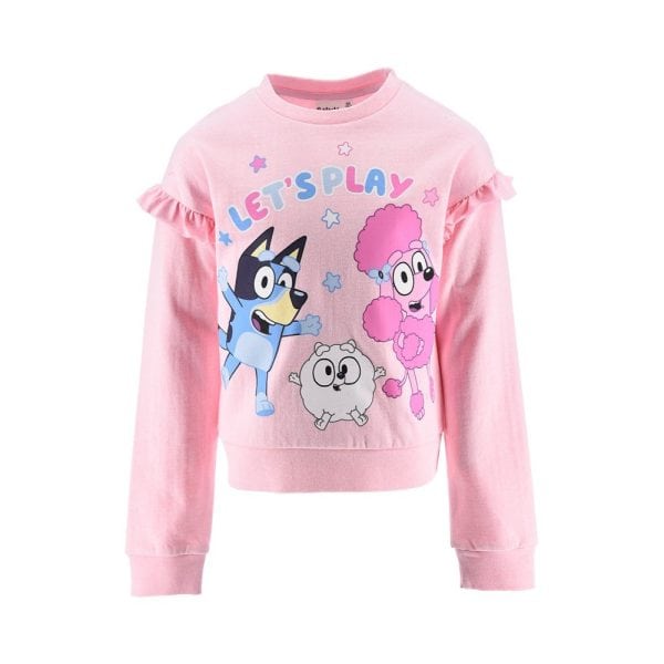 Sudadera rosa para niñas con personajes de dibujos animados y texto "Let's Play".