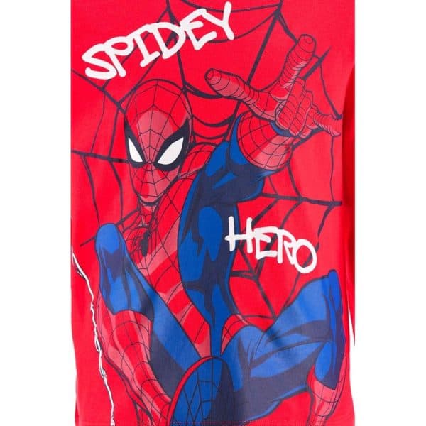Camiseta de Spider-Man con diseño de superhéroe en rojo y azul.