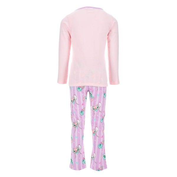 Conjunto de pijama rosa con pantalones de dibujos animados de animales en rayas.