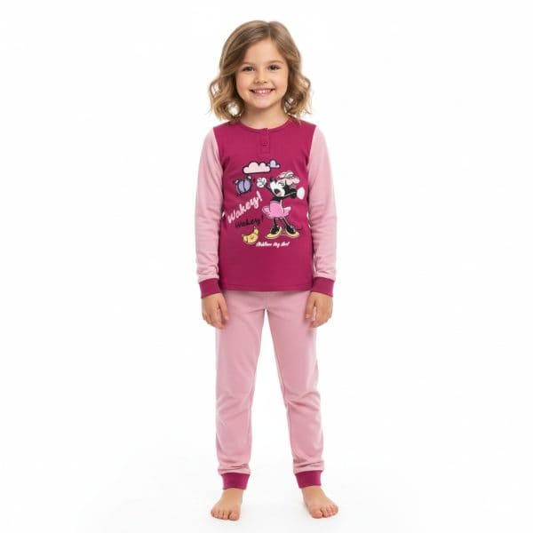 Conjunto de ropa infantil rosa y fucsia con diseño de Minnie Mouse para niñas.