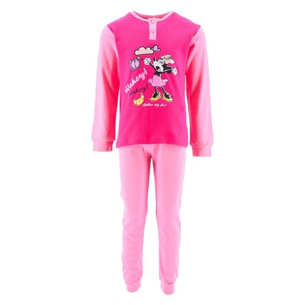 Conjunto de ropa infantil rosa con dibujo de Minnie Mouse y mensaje divertido.