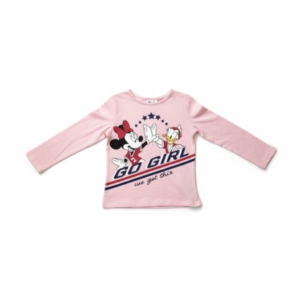 Camiseta rosa para niña con Minnie y Daisy Mouse, estilo casual y cómodo.