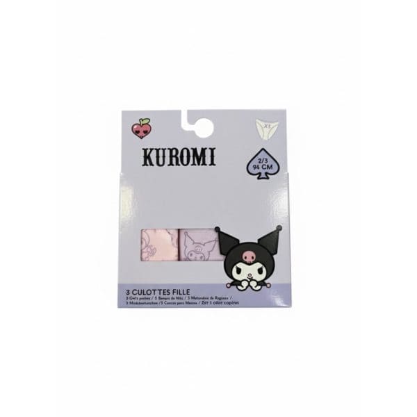 Lote de 3 coleteros infantiles con personajes de Kuromi en colores pastel.