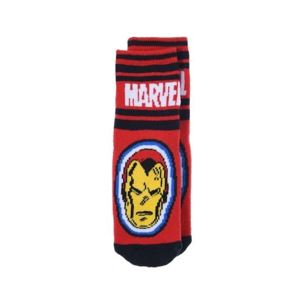 Calcetines de Marvel con logo y diseño de Iron Man en rojo y negro.