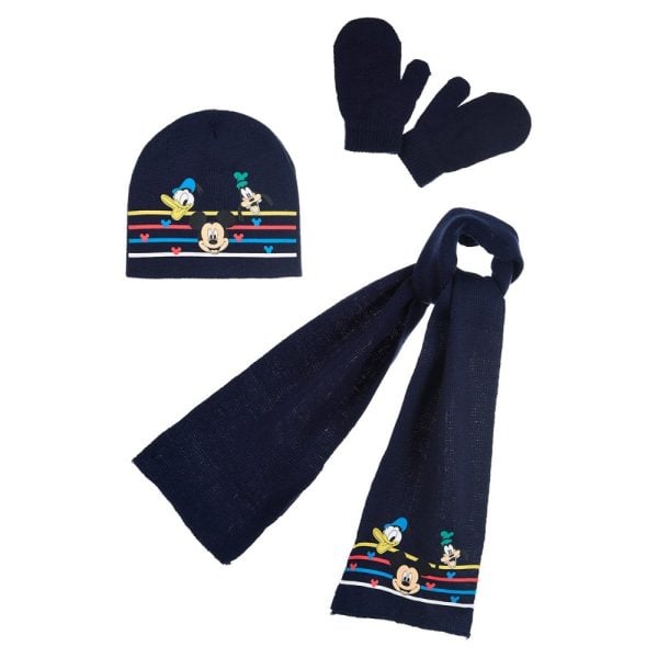 Conjunto de ropa de invierno con Mickey Mouse y Donald Duck en azul oscuro.