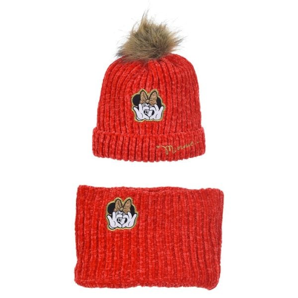 Gorro y bufanda rojos con logo de Minnie Mouse de Ropa La Giralda.