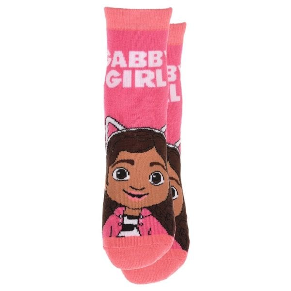 Calcetines infantiles rosa con personaje de niña y texto 'DABB GIRL'.
