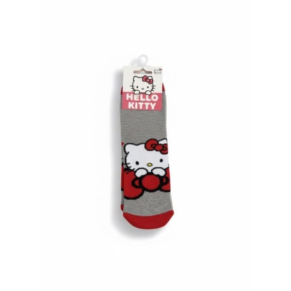 Calcetines de Hello Kitty con diseño en gris y rojo para niñas.