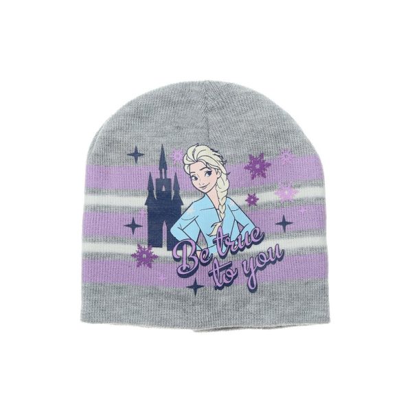 Gorro gris con Elsa de Frozen y mensaje Be true to you.