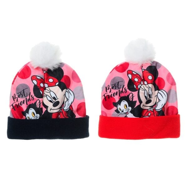 Gorros infantiles de Minnie y Mickey Mouse con pompones y diseño divertido.