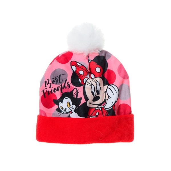 Gorro infantil de Minnie Mouse con pompom y diseño colorido.