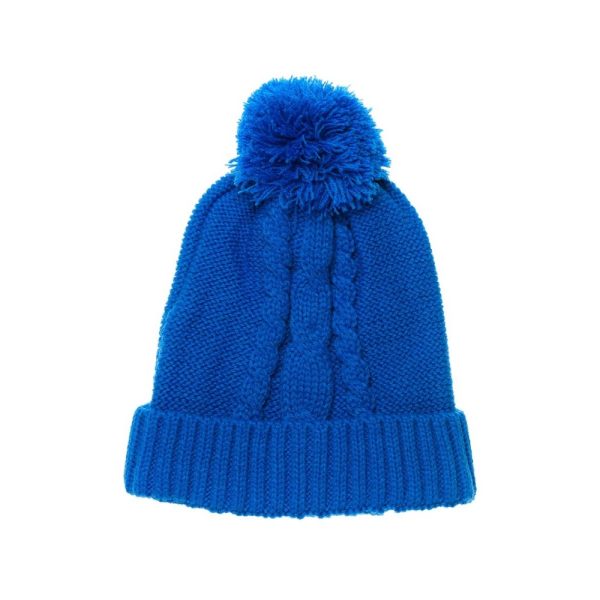Gorro azul de lana con pompón para invierno.