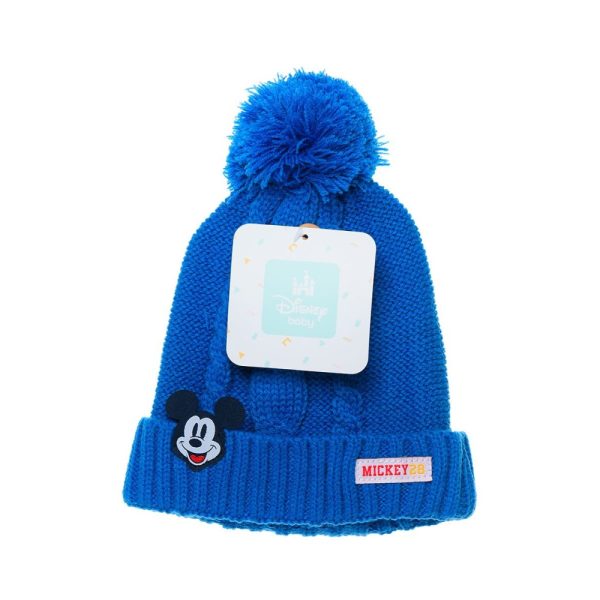 Gorro azul de Disney Mickey con pompón y etiqueta en Ropa La Giralda.