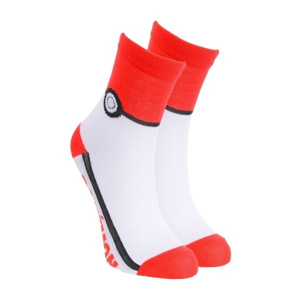 Calcetines deportivos con diseño de Pokébola de Pokémon en rojo, blanco y negro.