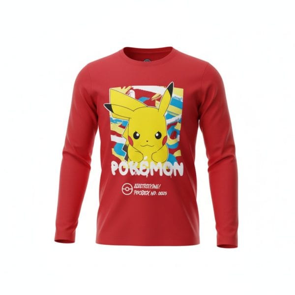 Sudadera roja con Pikachu y logo Pokémon para niños en Ropa La Giralda.