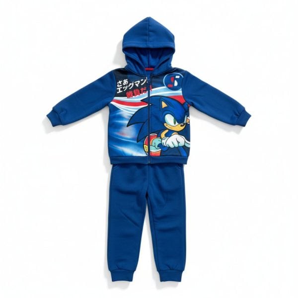 Conjunto de ropa infantil con diseño de Sonic the Hedgehog en color azul.