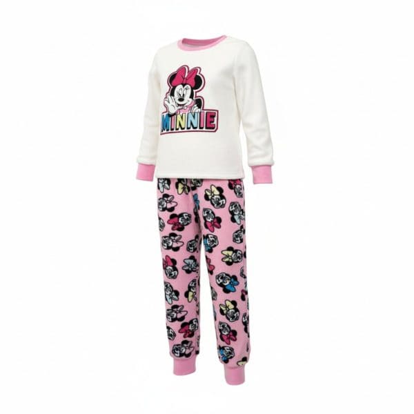 Conjunto de ropa infantil Minnie Mouse en rosa y blanco para niñas.