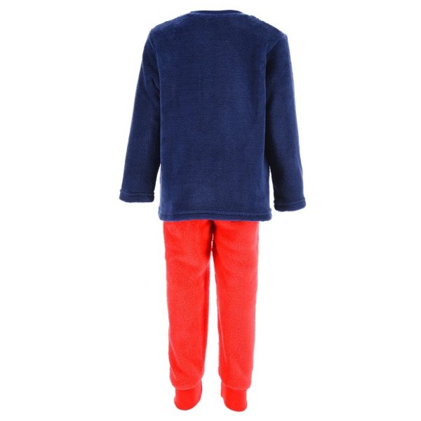 Conjunto de ropa de invierno para niños en azul y rojo.