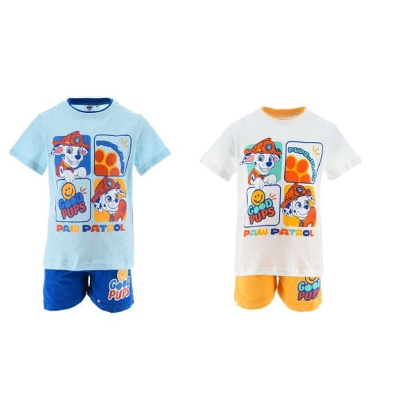 Conjunto de ropa infantil de Paw Patrol con camiseta y pantalones en azul y amarillo.