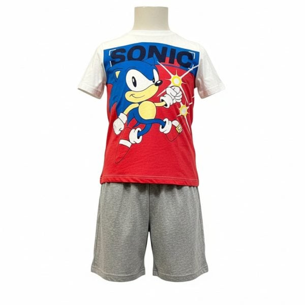 Conjunto infantil de Sonic con camiseta y pantalones grises.