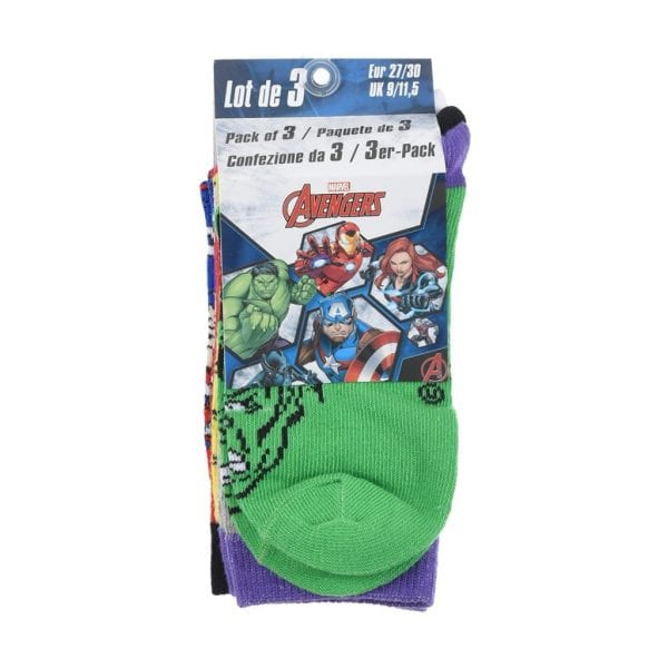 Pack de 3 calcetines infantiles de Los Vengadores con personajes de Marvel.