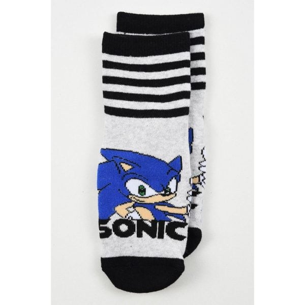 Calcetines de Sonic con rayas negras y blancas y diseño del personaje.