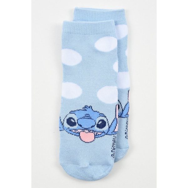 Calcetines de bebé con diseño de Stitch de Lilo y Stitch en azul y blanco.