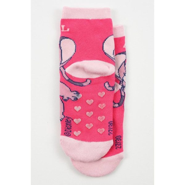 Calcetines rosas con diseño de elefantes y corazones para niñas.