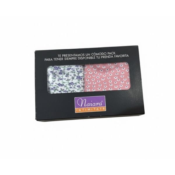 Pack de ropa interior Naiara con estampados florales en caja negra.