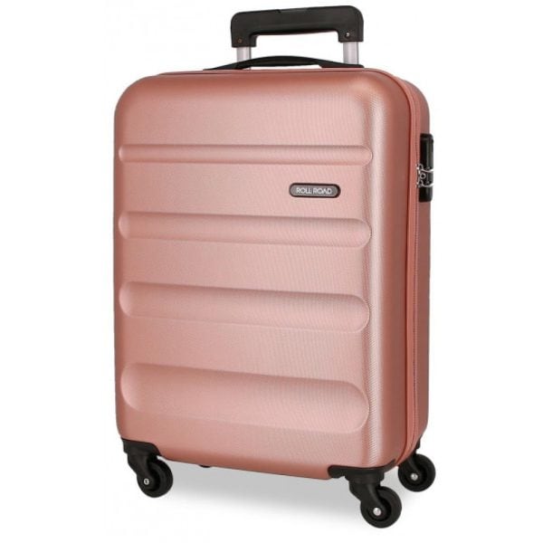 Maleta rosa de cabina con ruedas y asa telescópica para viajes.
