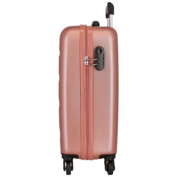 Maleta rosa con ruedas y cerradura de seguridad para viajes.