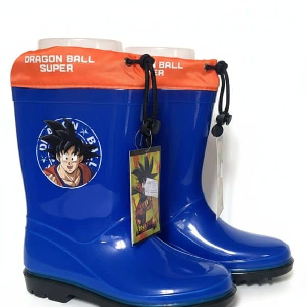 Botas de lluvia de Dragon Ball Super para niños en color azul y naranja.