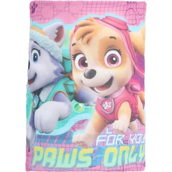 Manta de felpa con personajes de Paw Patrol y texto en español.