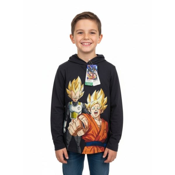 Sudadera infantil con diseño de personajes de Dragon Ball Z en color negro.