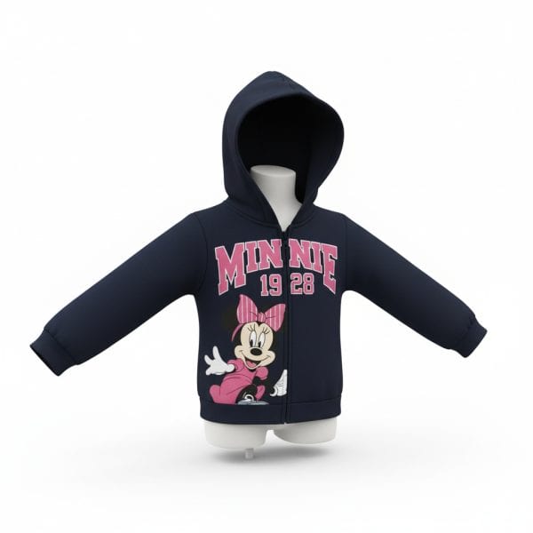 Chaqueta infantil con Minnie Mouse y capucha en color azul oscuro.