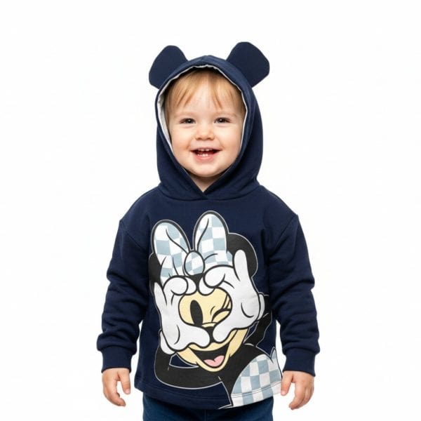 Niño con sudadera de Mickey Mouse con orejas en capucha.