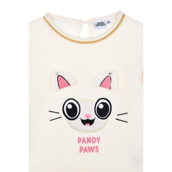 Camiseta infantil con diseño de gato y texto Pandy Paws en color rosa.